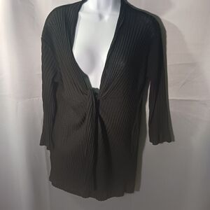 Lightweight Ribbed Black Women's Tie Cover-up With Pockets. Great for work!